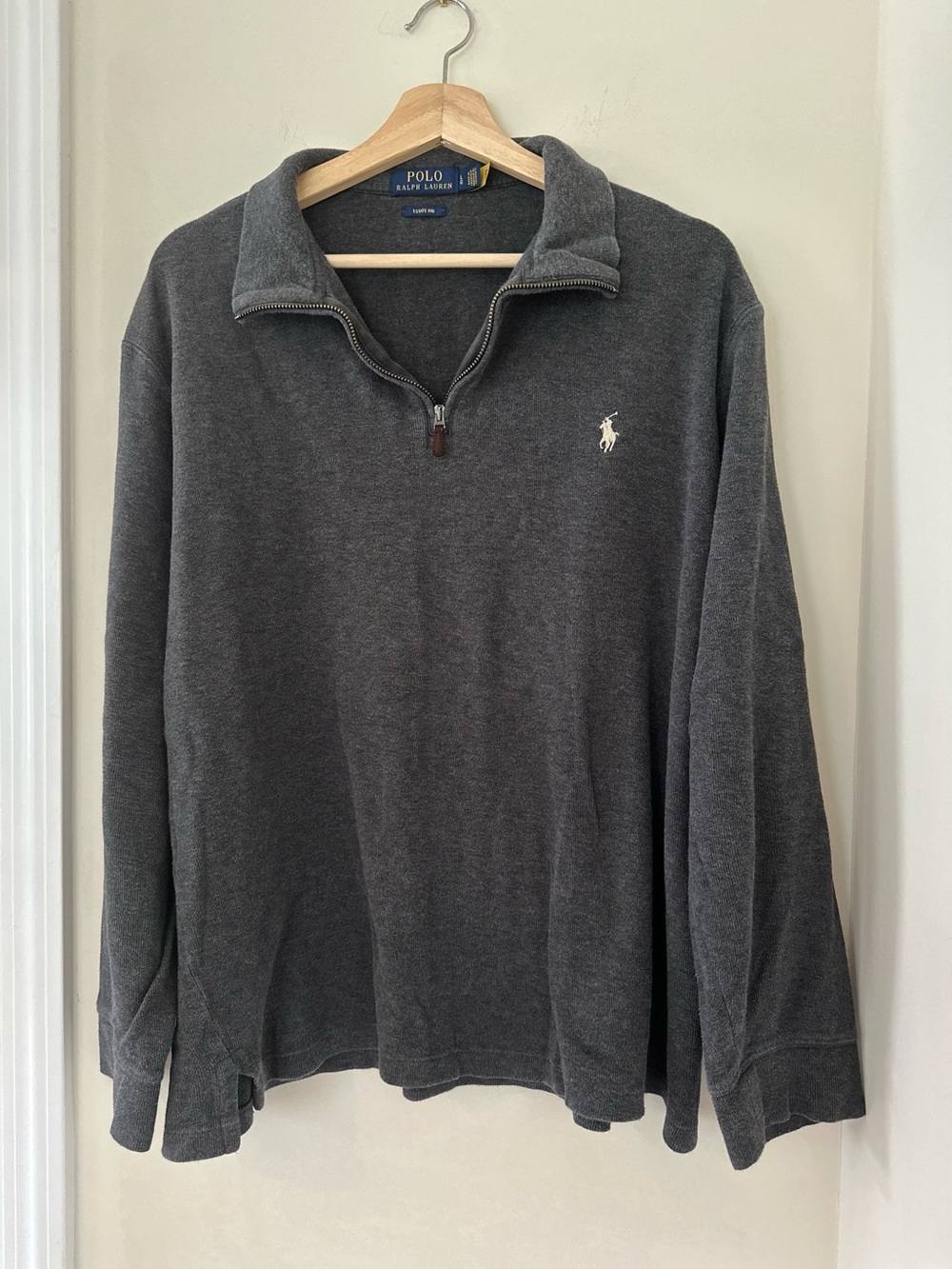 Vintage Ralph Lauren Estate-Rib Charcoal 1/4 Zip Pullover. Size LG